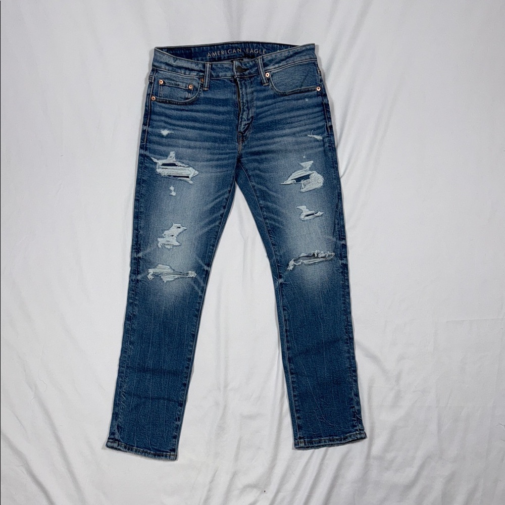 American Eagle Outfitters Men's Distressed Blue Slim Jeans